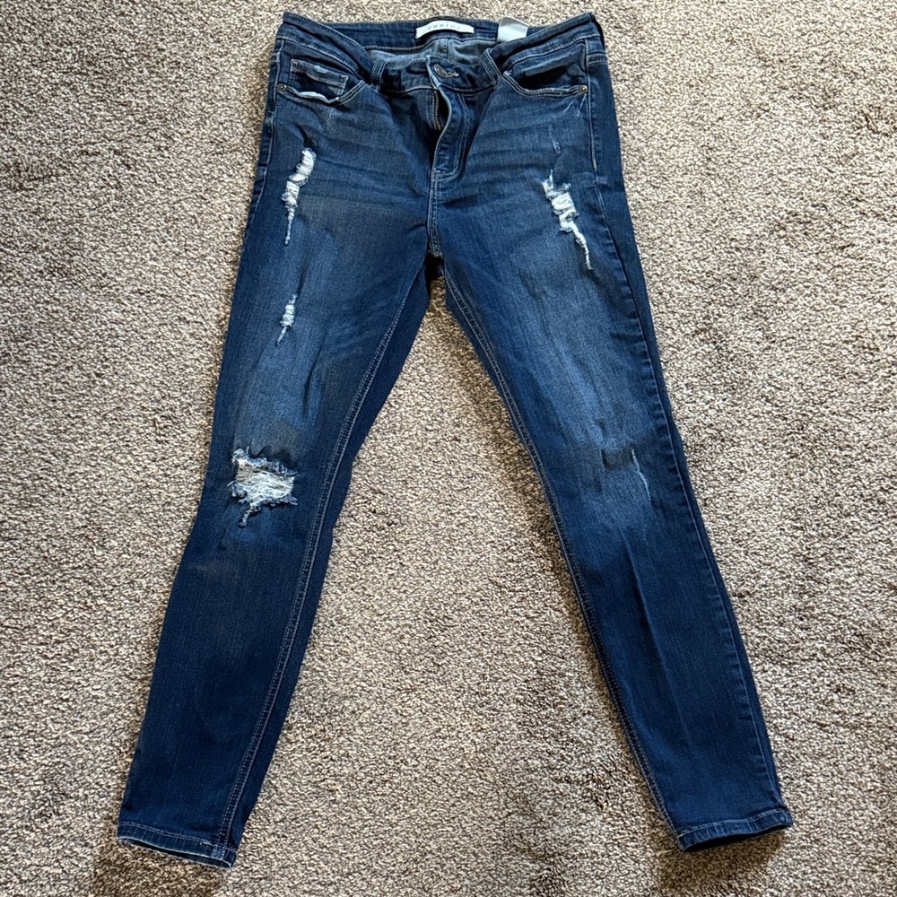 Eunina Dark Blue Distressed Skinny Jeans